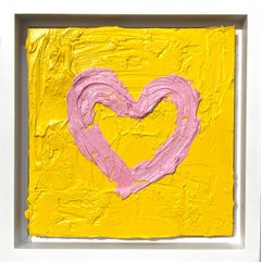 "My Juicy Fruit Heart" Yellow and Pink Contemporary Oil Painting w Floater Frame