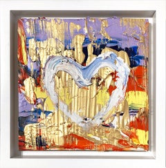 "My Sunset Heart" Multicolor Contemporary Oil Painting w Floater Frame