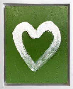 "My Jungle Green Heart" Pop Oil Painting on Wood with White Floater Frame