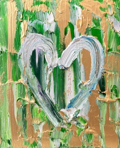 "My KAWS Heart" Green & Gold Colorful Pop Art Oil Painting White Floater Frame