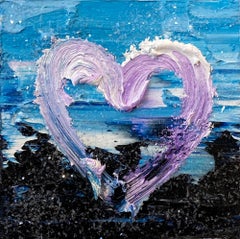 "My Kiss at Twilight Heart" Colorful Pop Art Oil Painting in White Floater Frame