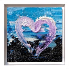 "My Kiss at Twilight Heart" Colorful Pop Art Oil Painting in White Floater Frame