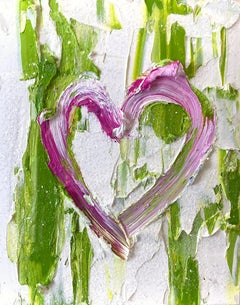 "My Kiss Me Heart" Pink, Green & White Oil Painting with White Floater Frame