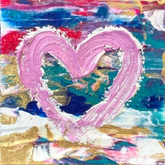 "My Kiss n Fly Heart" Buntes Pop Art Ölgemälde in weißem Floater-Rahmen