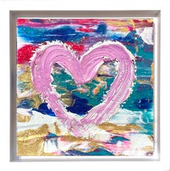 "My Kiss n Fly Heart" Peinture à l
huile Pop Art colorée dans un cadre flottant blanc