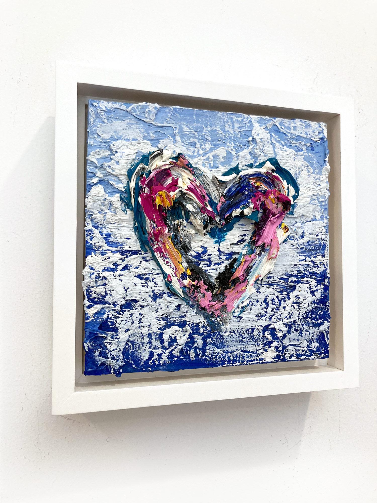 „My Kiss n' Fly Heart“ Buntes Pop-Art-Ölgemälde mit weißem Floater-Rahmen im Angebot 6