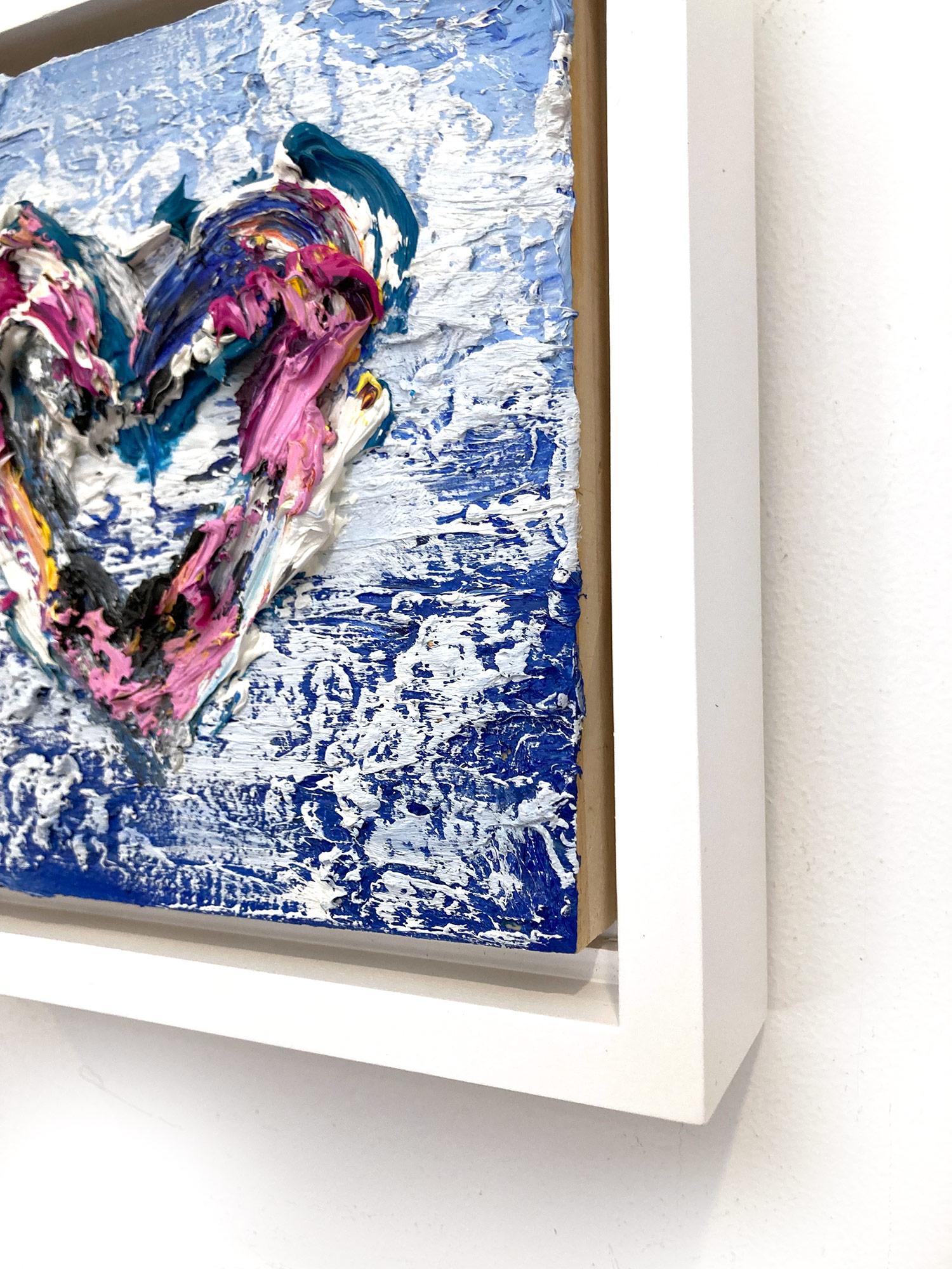 „My Kiss n' Fly Heart“ Buntes Pop-Art-Ölgemälde mit weißem Floater-Rahmen im Angebot 2