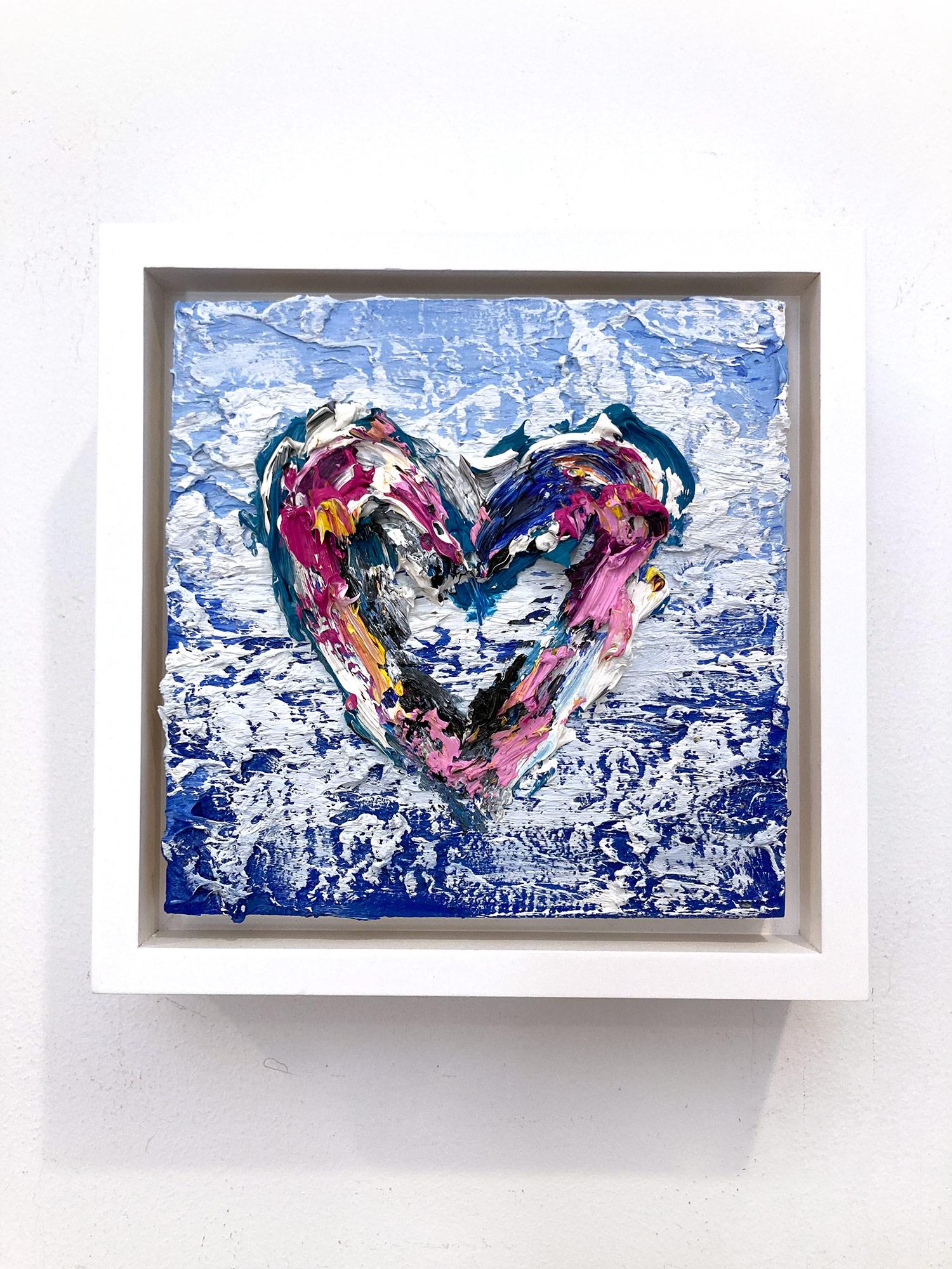 „My Kiss n' Fly Heart“ Buntes Pop-Art-Ölgemälde mit weißem Floater-Rahmen im Angebot 4