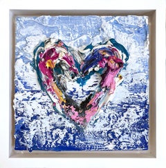 "My Kiss n' Fly Heart" Colorful Pop Art Oil Painting with White Floater Frame