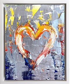 "My Knight and Shining Heart" Contemporary Pop Oil Painting with Floater Frame