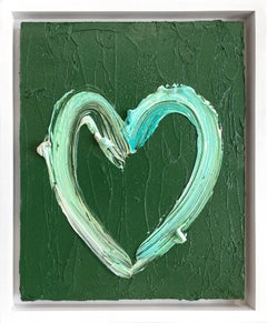 "Mi corazón Lacoste" Pintura al Óleo Pop Verde Oliva sobre Madera con Marco Flotante Blanco
