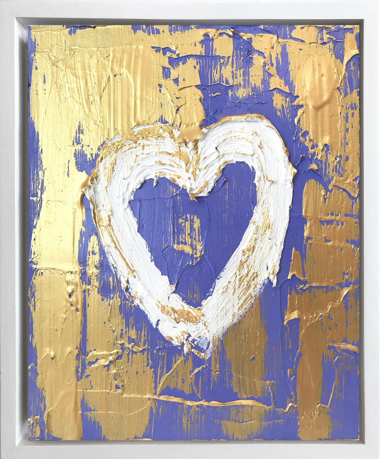 Cindy Shaoul Abstract Painting - "My Lavender Gold Heart" Contemporary Oil Painting Framed w Floater Frame