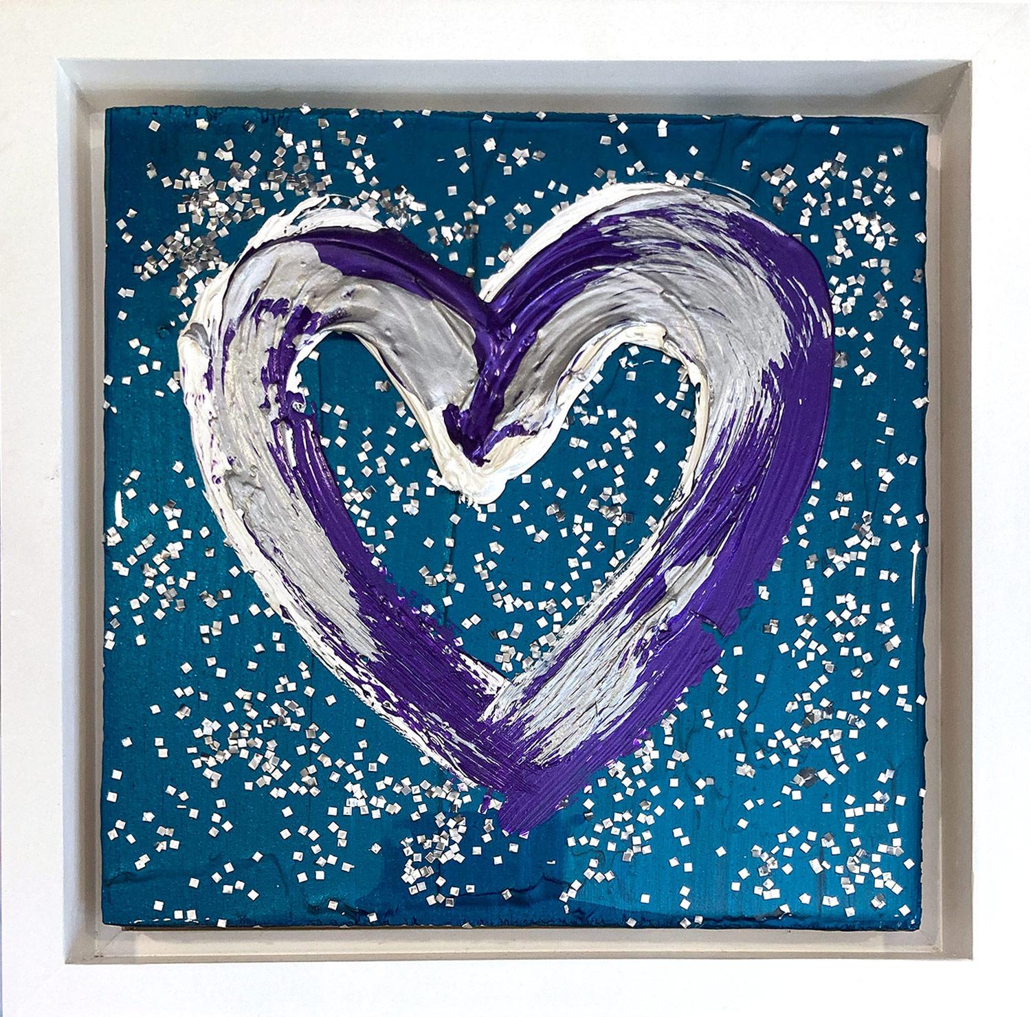Abstract Painting Cindy Shaoul - « My Let it Be Heart », peinture à l'huile pop art colorée avec cadre flottant blanc