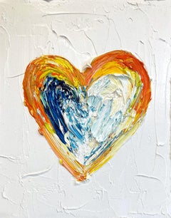 "My Let It Be Heart" Peinture à l'huile contemporaine pop art dorée avec cadre flottant
