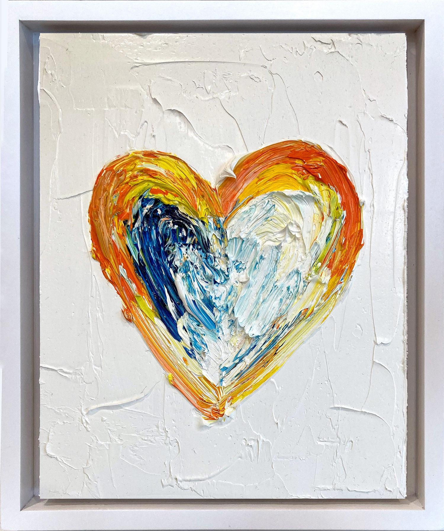 Cindy Shaoul Figurative Painting - "My Let It Be Heart" Contemporary Pop Art Gold Oil Painting with Floater Frame