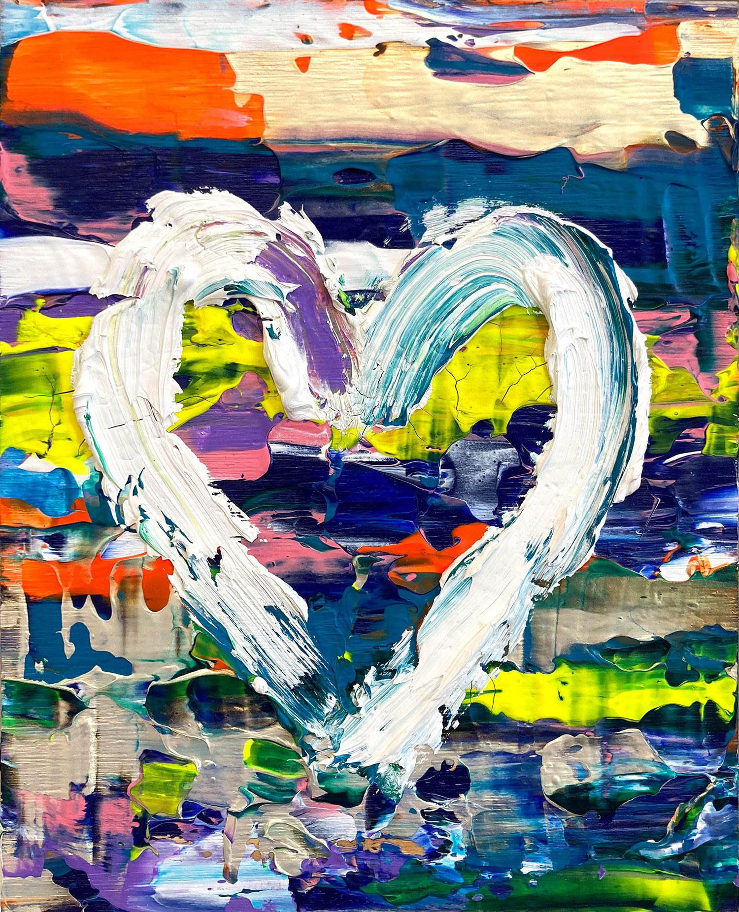 „My Let the Good Times Roll Heart“, Ölgemälde auf Holz mit weißem Floater-Rahmen – Painting von Cindy Shaoul