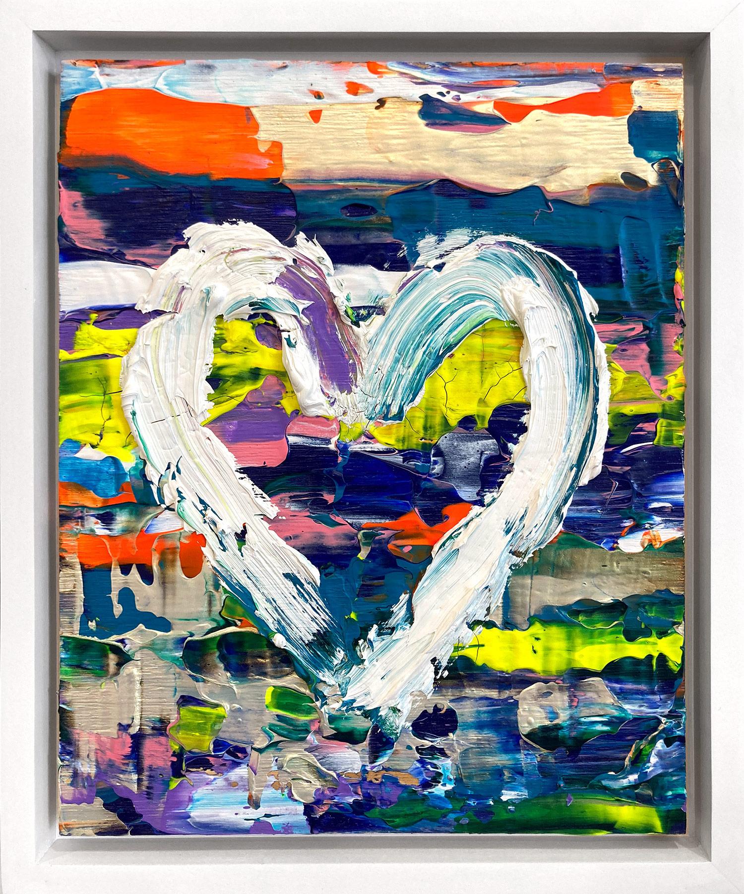 "Il mio cuore di Let the Good Times Rolle", dipinto a olio su legno con cornice bianca fluttuante