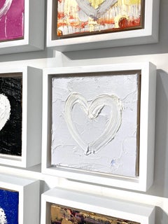 "My Light Blue Heart" Blue and White Contemporary Oil Painting w Floater Frame