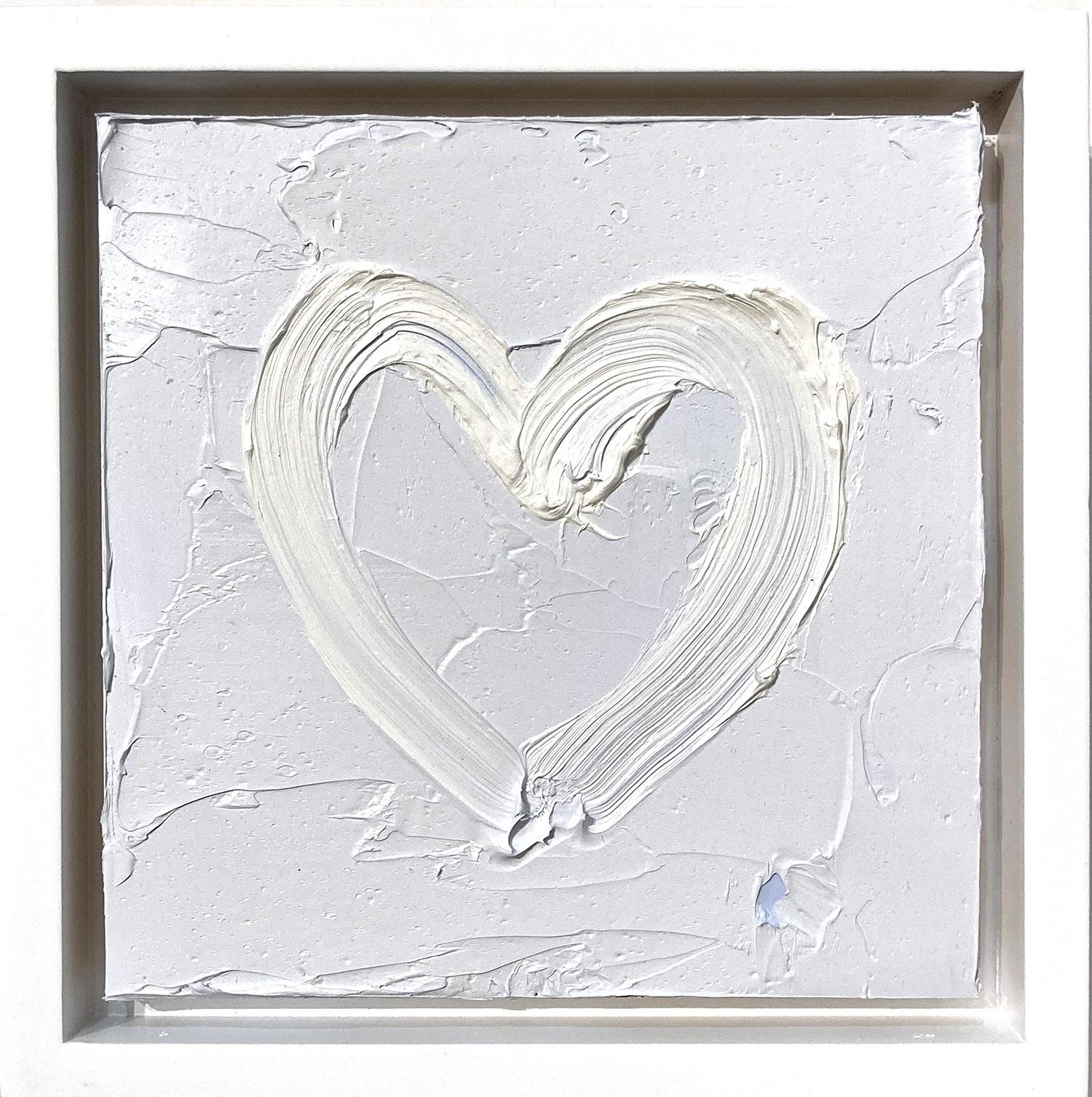 "My Light Blue Heart" Blue and White Contemporary Oil Painting w Floater Frame