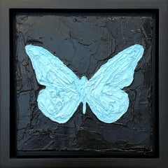 "My Light Blue Periwinkle Butterfly" Pop Art Oil Painting w Black Floater Frame