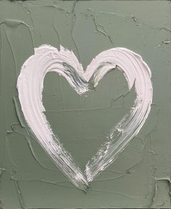 "My Light Green Heart" Pop Oil Painting on Wood with White Floater Frame