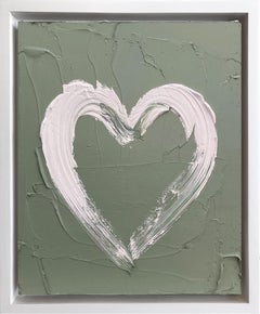 "My Light Green Heart" Pop Oil Painting on Wood with White Floater Frame