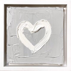 "My Light Grey Heart" Grey and White Contemporary Oil Painting w Floater Frame