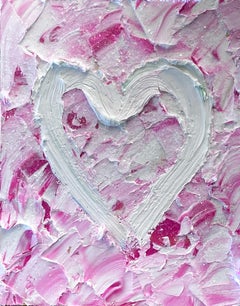 "My Lights on Hollywood Heart" Pink Oil Painting on Wood w White Floated Frame