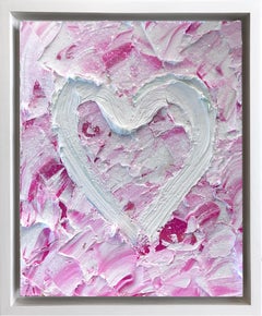 "My Lights on Hollywood Heart" Pink Oil Painting on Wood w White Floated Frame