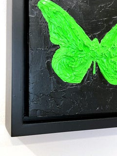 "My Lime Green Butterfly" Contemporary Pop Art Oil Painting Black Floater Frame