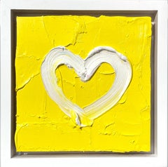 "My Limoncello Heart" Yellow Colorful Abstract Oil Painting with Floater Frame
