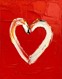 "My Lion Brave Heart" Contemporary Pop Art Red Oil Painting with Floater Frame