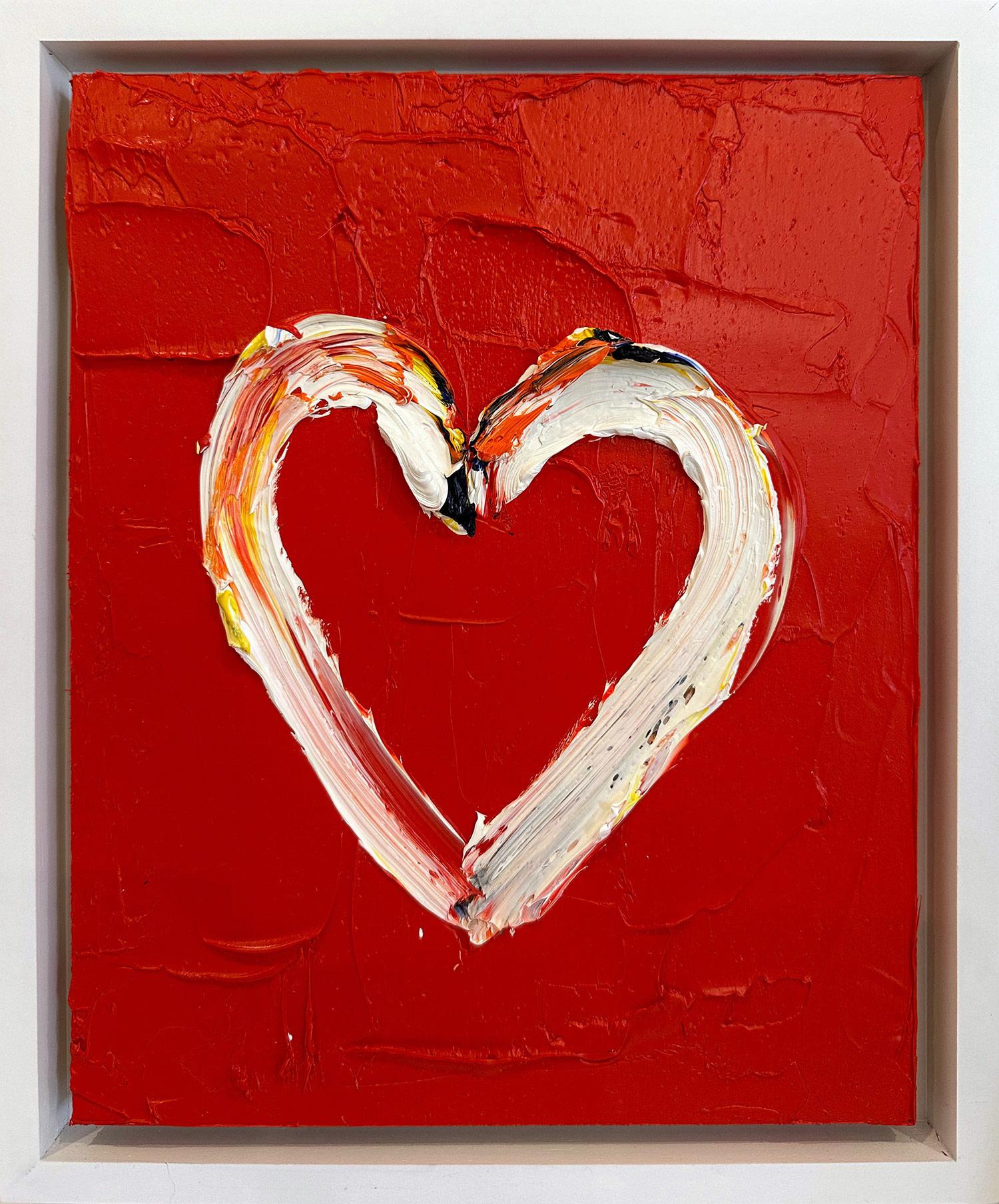 Figurative Painting Cindy Shaoul - "My Lion Brave Heart" Peinture à l'huile contemporaine Pop Art rouge avec cadre flottant