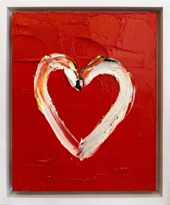 "My Lion Brave Heart" Peinture à l'huile contemporaine Pop Art rouge avec cadre flottant