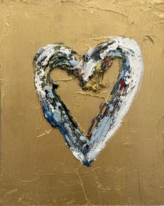 "My Louis Vuitton Heart" Contemporary Pop Art Gold Oil Painting on Floater Frame
