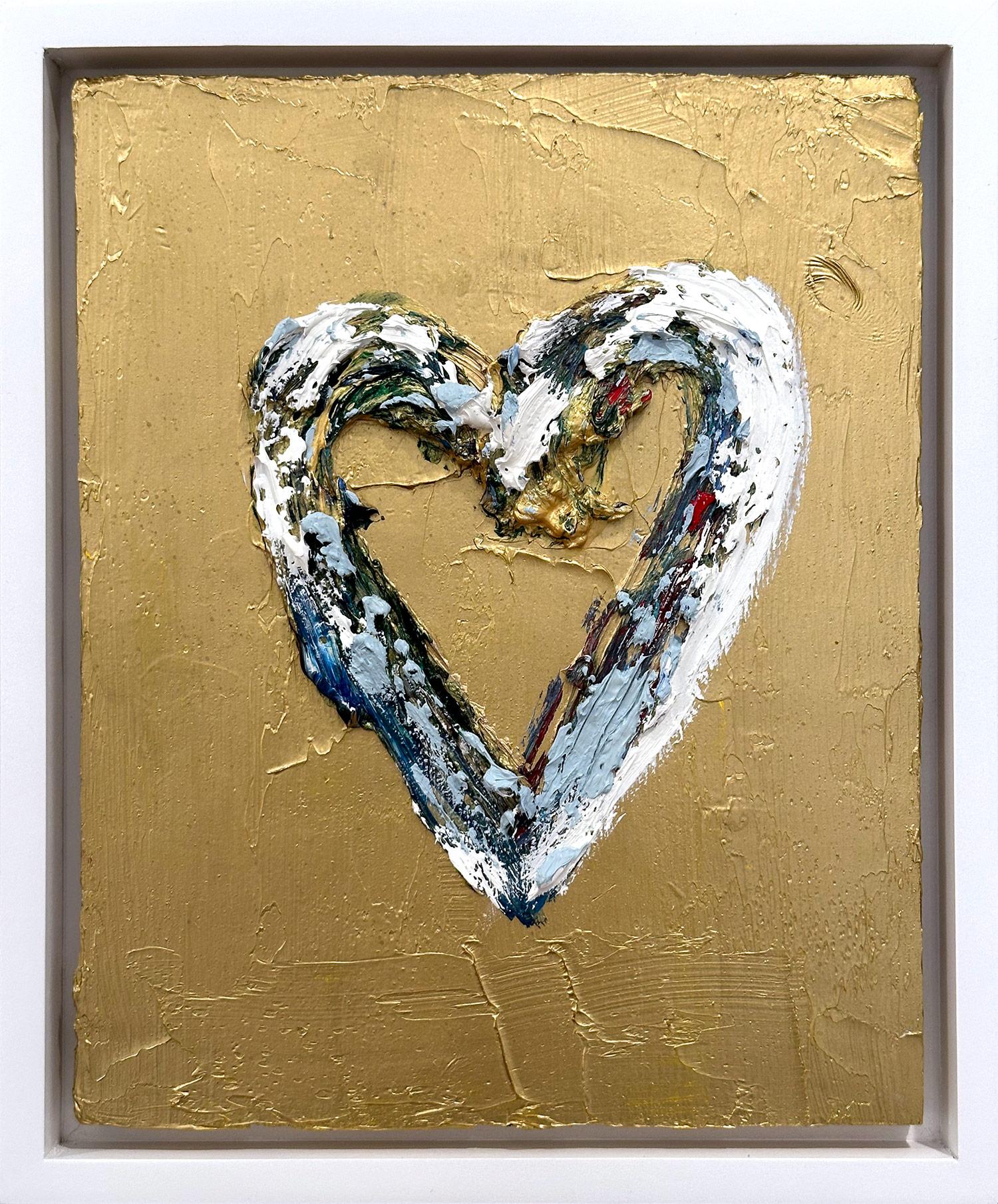 Cindy Shaoul Abstract Painting - "My Louis Vuitton Heart" Contemporary Pop Art Gold Oil Painting on Floater Frame