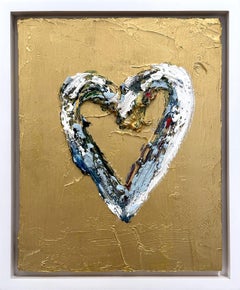 "My Louis Vuitton Heart" Peinture à l'huile contemporaine pop art dorée sur cadre flottant