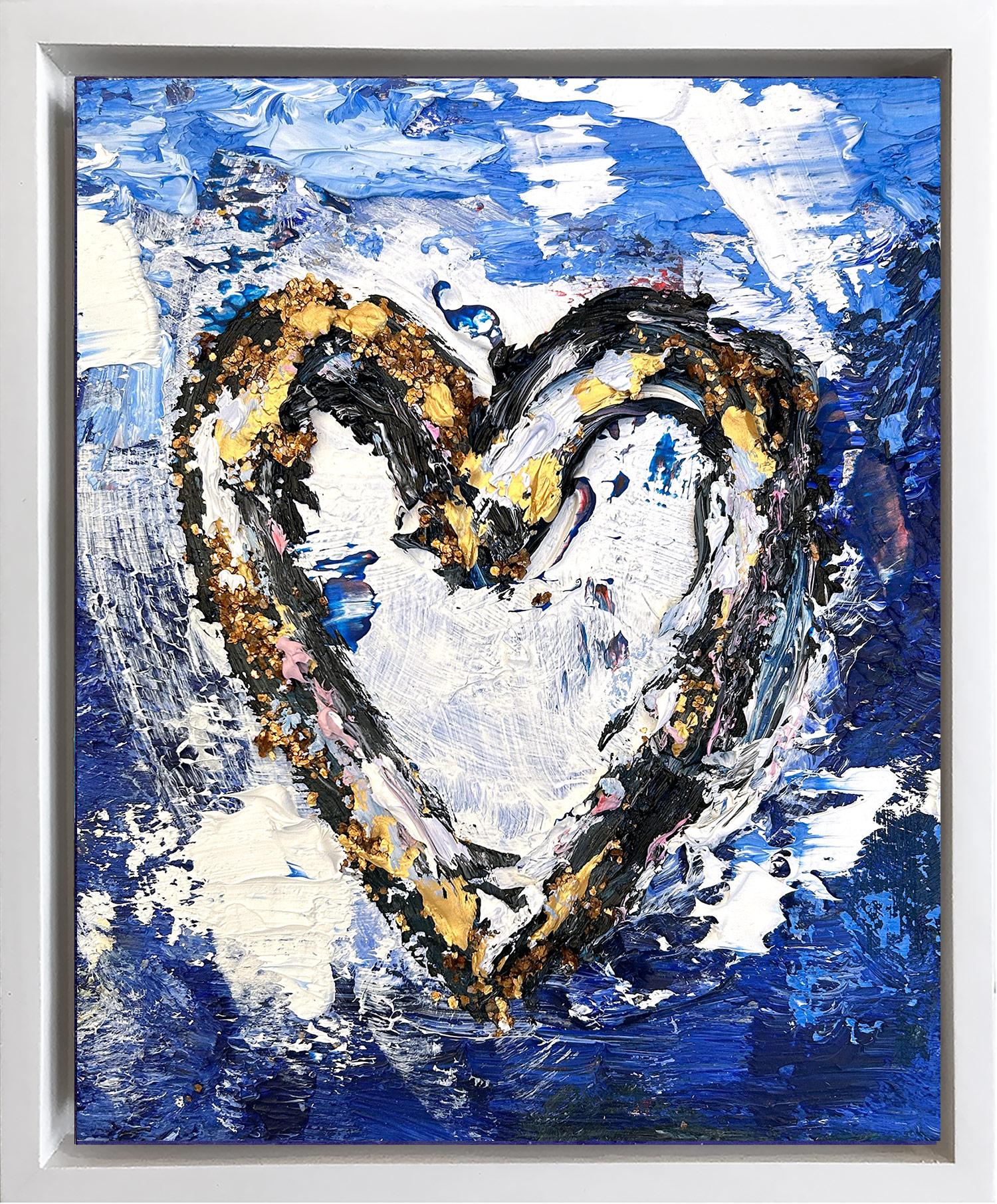 "Mi corazón Louis Vuitton" Pintura al óleo pop sobre madera con marco flotante blanco