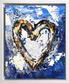 "Mi corazón Louis Vuitton" Pintura al óleo pop sobre madera con marco flotante blanco