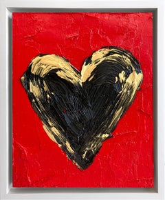 "My Royal Heart" Red & Gold Pop Oil Painting on Wood with White Floater Frame