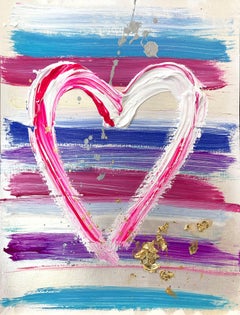 "My Lovable Heart" Colorful Abstract Acrylic & Gold Leaf Painting on Paper 