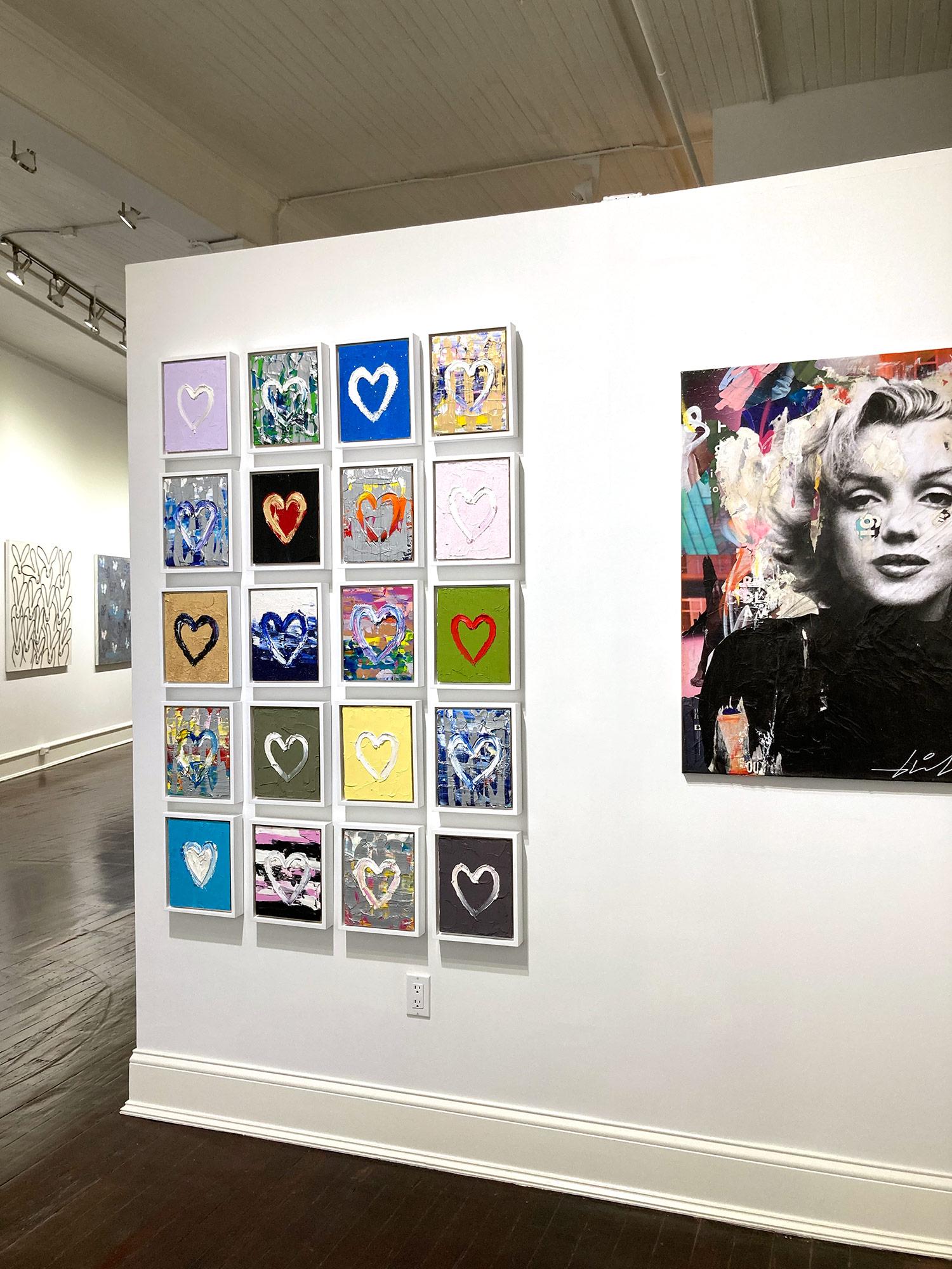 „My Love at First Sight Heart“ Buntes Pop-Art-Ölgemälde, Weißes Floater-Rahmen im Angebot 10