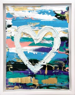 "My Love Me Tender Heart" Multicolor Contemporary Painting & Floater Frame