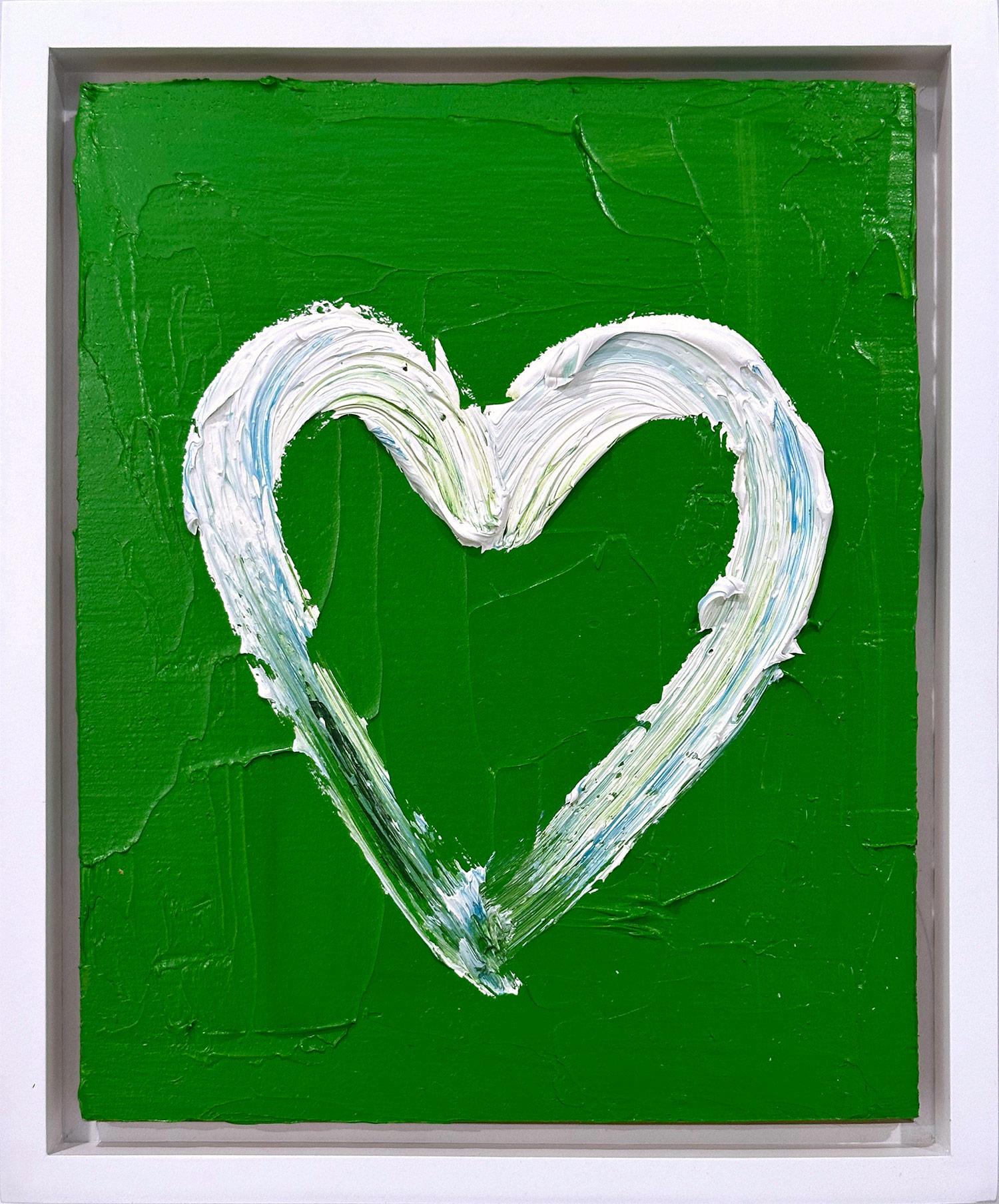 Cindy Shaoul Abstract Painting - "My Lucky Charm Heart" Contemporary Pop Art Green Oil Painting on Floater Frame