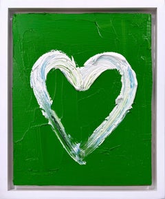 Used "My Lucky Charm Heart" Contemporary Pop Art Green Oil Painting on Floater Frame