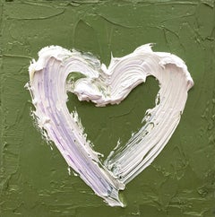 Peinture à l'huile Pop Art vert olive sur cadre flottant blanc « My Lucky Charm Heart »