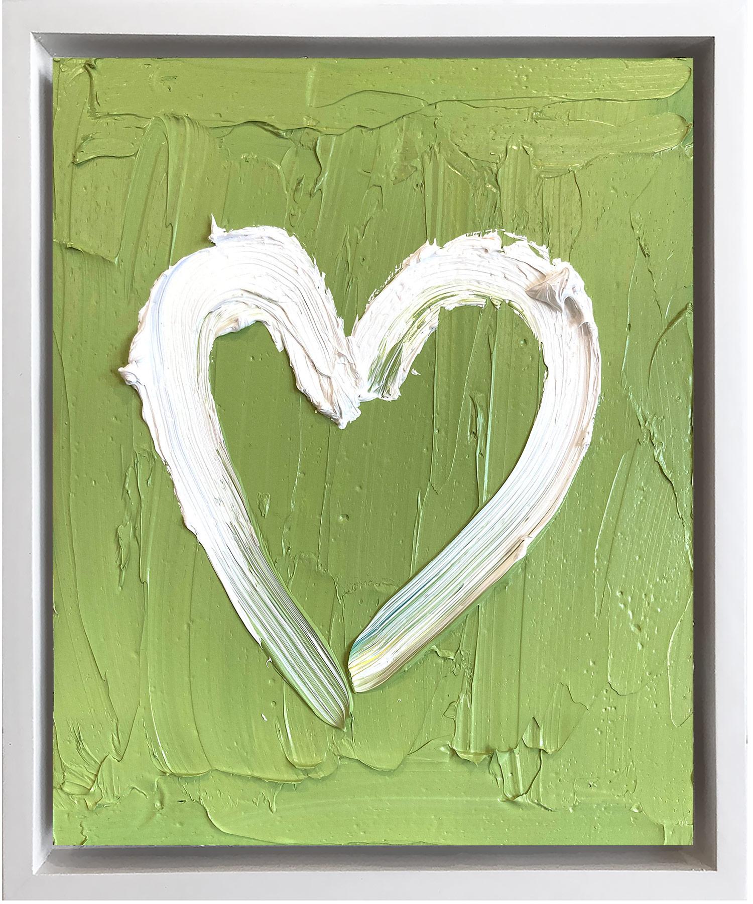 "My Lucky Heart" Contemporary Pop Art Green Oil Painting with Floater Frame