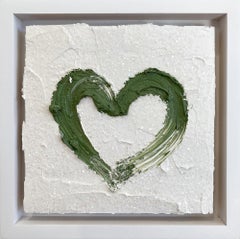 "My Lucky Heart" Diamond Dust Green and White Oil Painting with Floater Frame