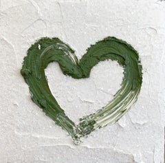 "My Lucky Heart" Diamond Dust Green and White Oil Painting with Floater Frame