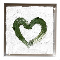 « My Lucky Heart », peinture à l'huile vert poussière diamantée et blanche avec cadre flottant